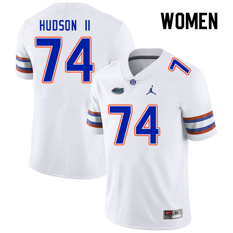 Women #74 Lyndell Hudson II Florida Gators College Football Jerseys Stitched Sale-White - Click Image to Close